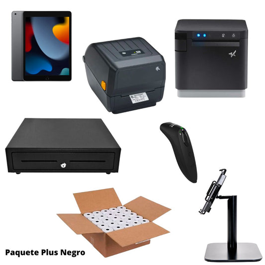 Paquete Plus: Apple iPad, Impresora de Tickets mC-Print3, SocketScan S740, Impresora de Etiquetas ZEBRA, 50 rollos de Papel Térmico, Cajón de Dinero y Soporte para Tabletas mCP3